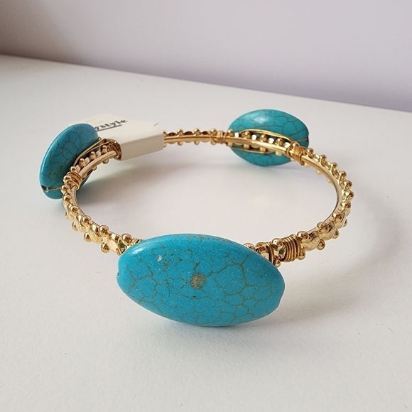 NEW Boho Turquoise Stone Golden Bangle Bracelet - Picture 3 of 6